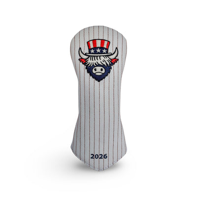 The Founder Fairway Wood golf Headcover from The Founders Collection featuring Uncle Sam Looper embroidery on genuine white leather 