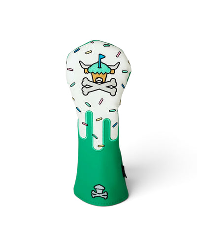 Johnny Cupcakes x Caddy Collective Frosted Fairways golf hybrid headcover in white and green