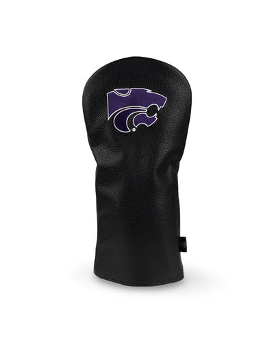 K-State After Dark driver headcover in black pebble leather with an embroidered purple Kansas State Powercat logo.
