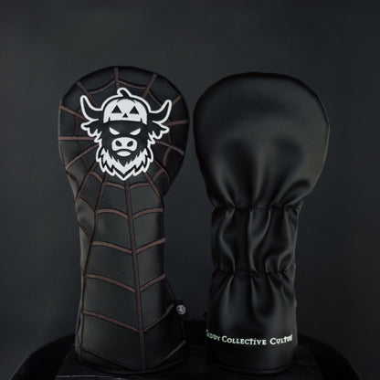 Front and back view of Looper After Dark driver headcover with Caddy Collective Culture branding