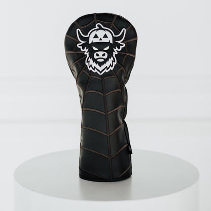 Looper After Dark driver headcover on white background showing pumpkin Looper embroidery”