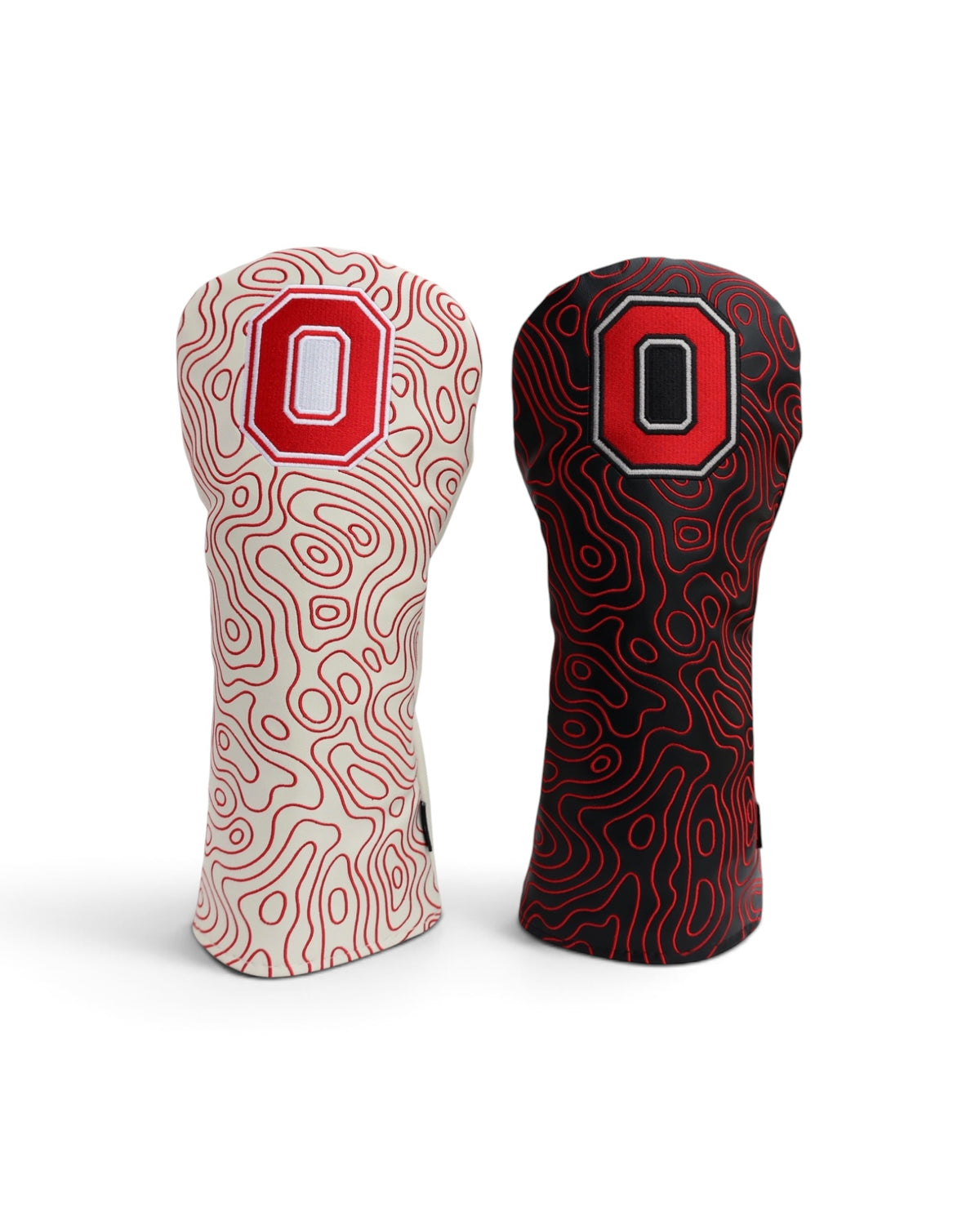 Ohio State Block O topography driver headcovers in black and cream colorways