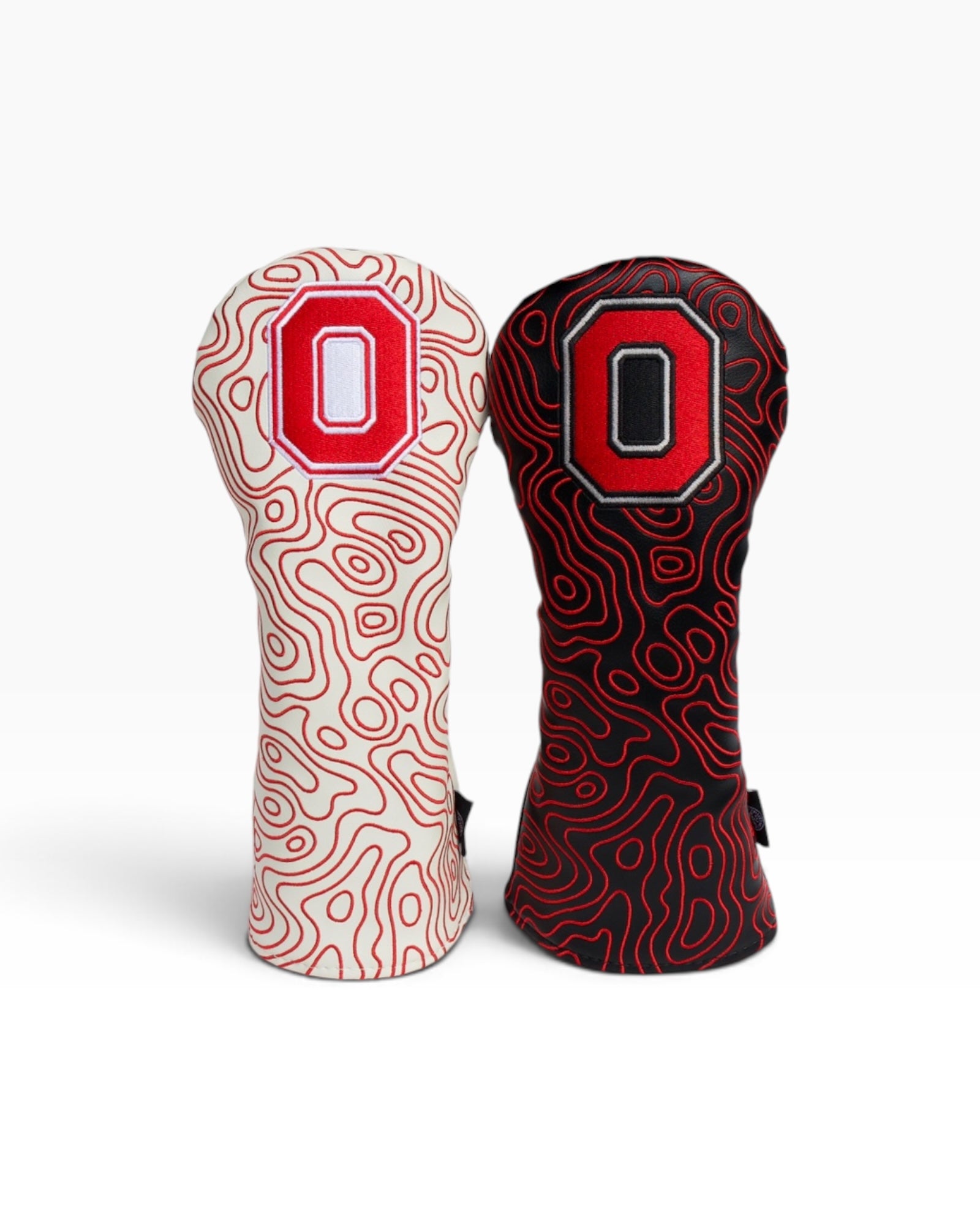 Ohio State Block O topography fairway wood headcovers in black and cream colorways