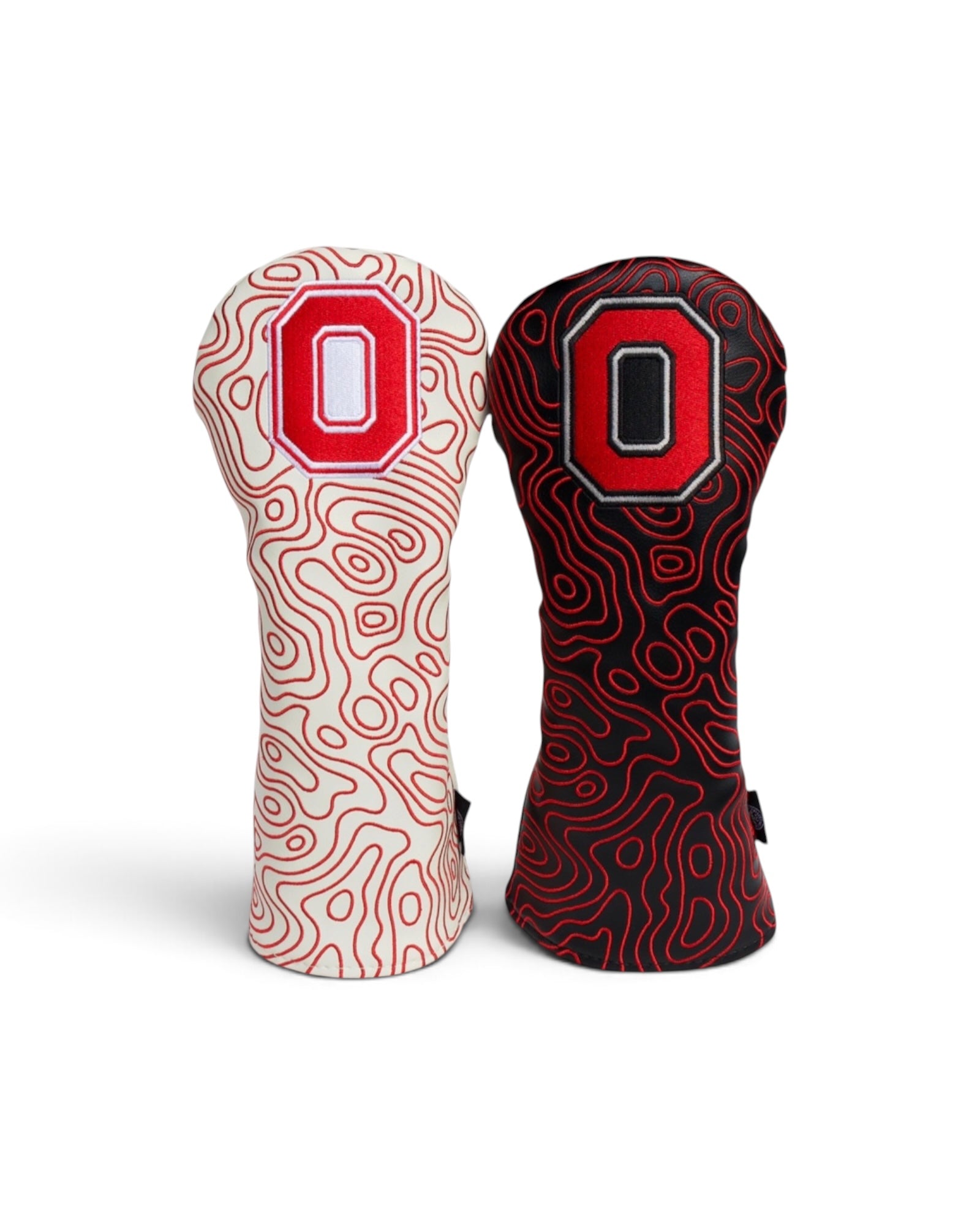 Ohio State Block O topography fairway wood headcovers in black and cream colorways