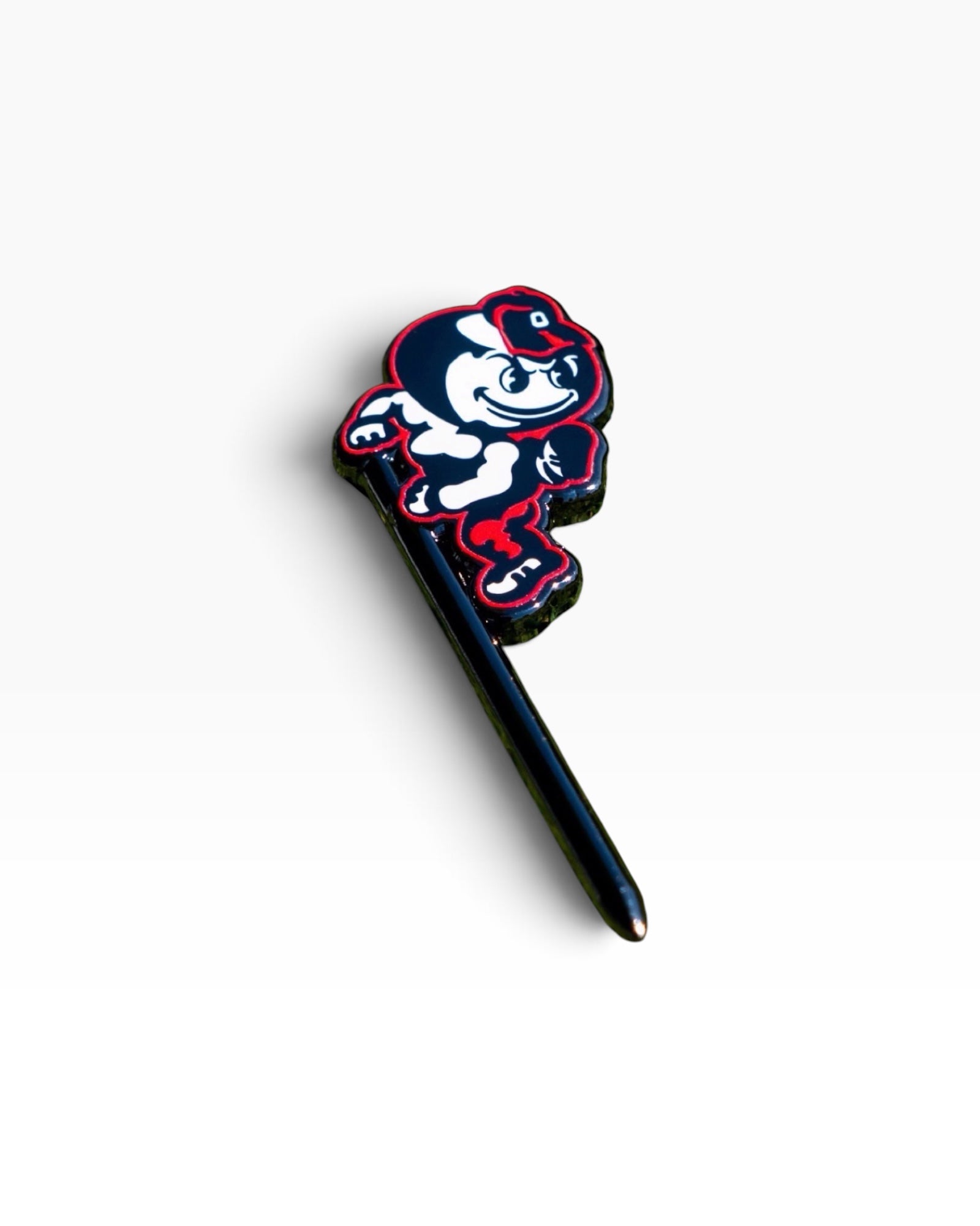 Officially licensed Ohio State Brutus Buckeye single-prong golf divot tool in scarlet, white and black