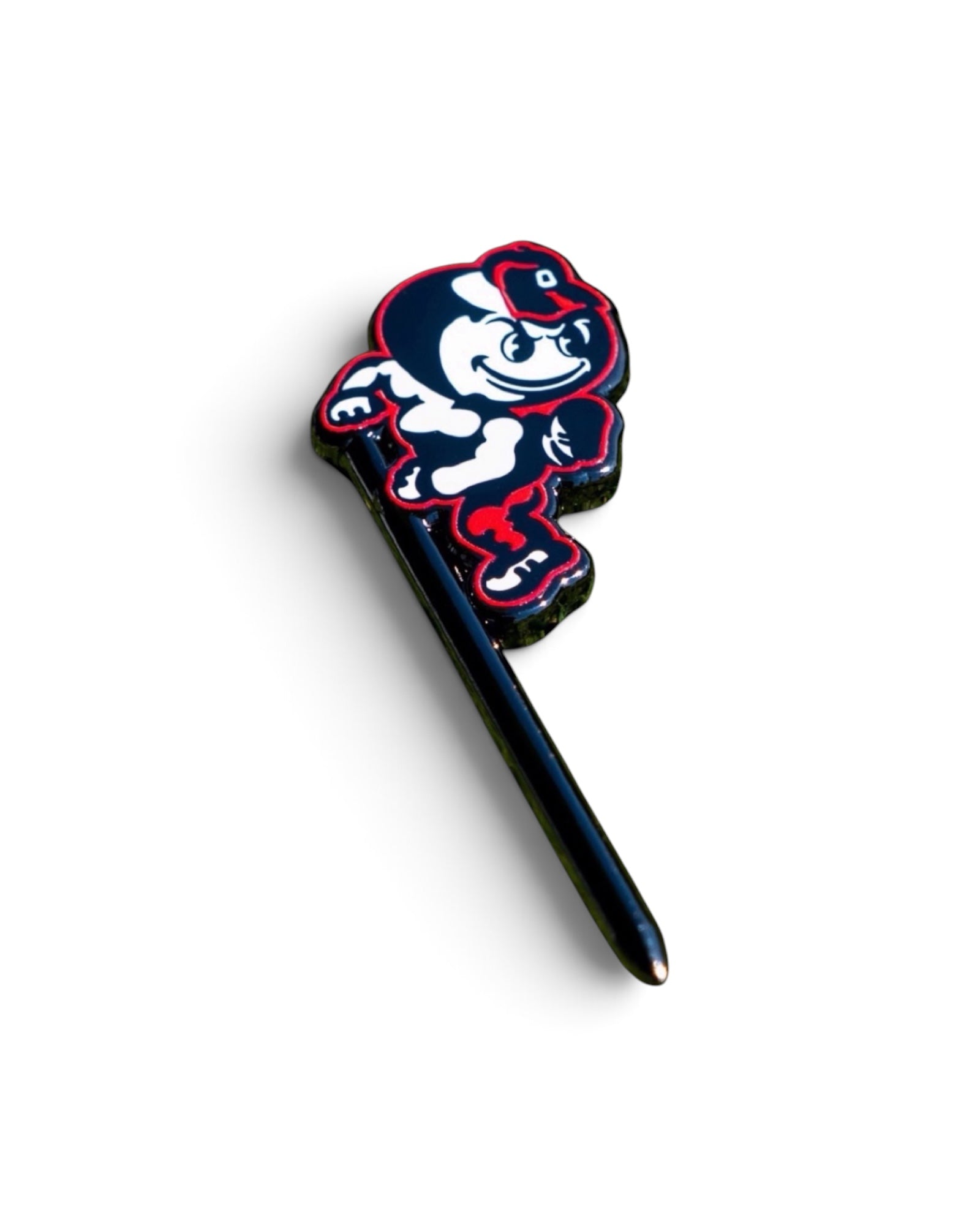 Officially licensed Ohio State Brutus Buckeye single-prong golf divot tool in scarlet, white and black