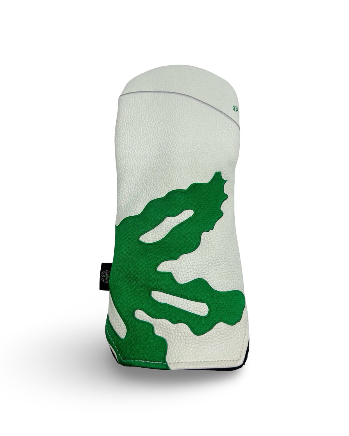 Back side of Ohio State Heritage Wrap fairway headcover with green Buckeye leaf embroidery