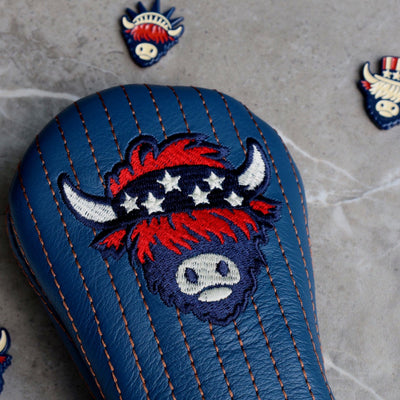 Close-up of Americana Looper embroidery on The Patriot Hybrid Golf Headcover in genuine leather
