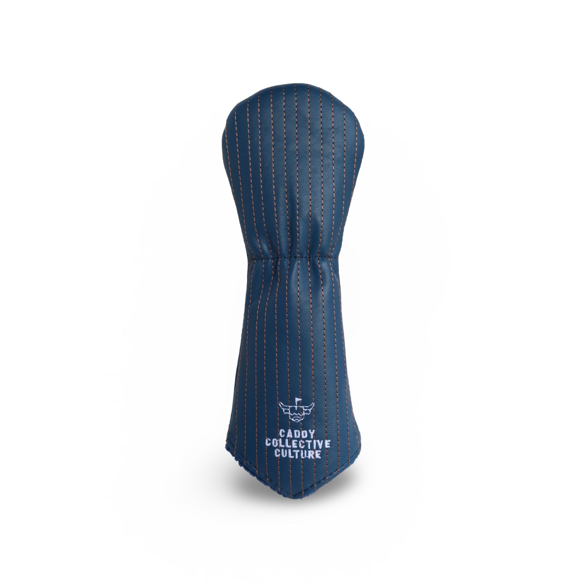 Back view of The Patriot Hybrid Headcover with vertical pinstripe stitching and Caddy Collective Culture embroidery