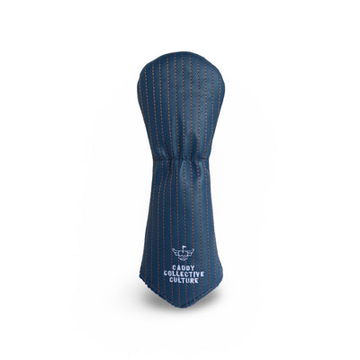 Back view of The Patriot Hybrid Headcover with vertical pinstripe stitching and Caddy Collective Culture embroidery