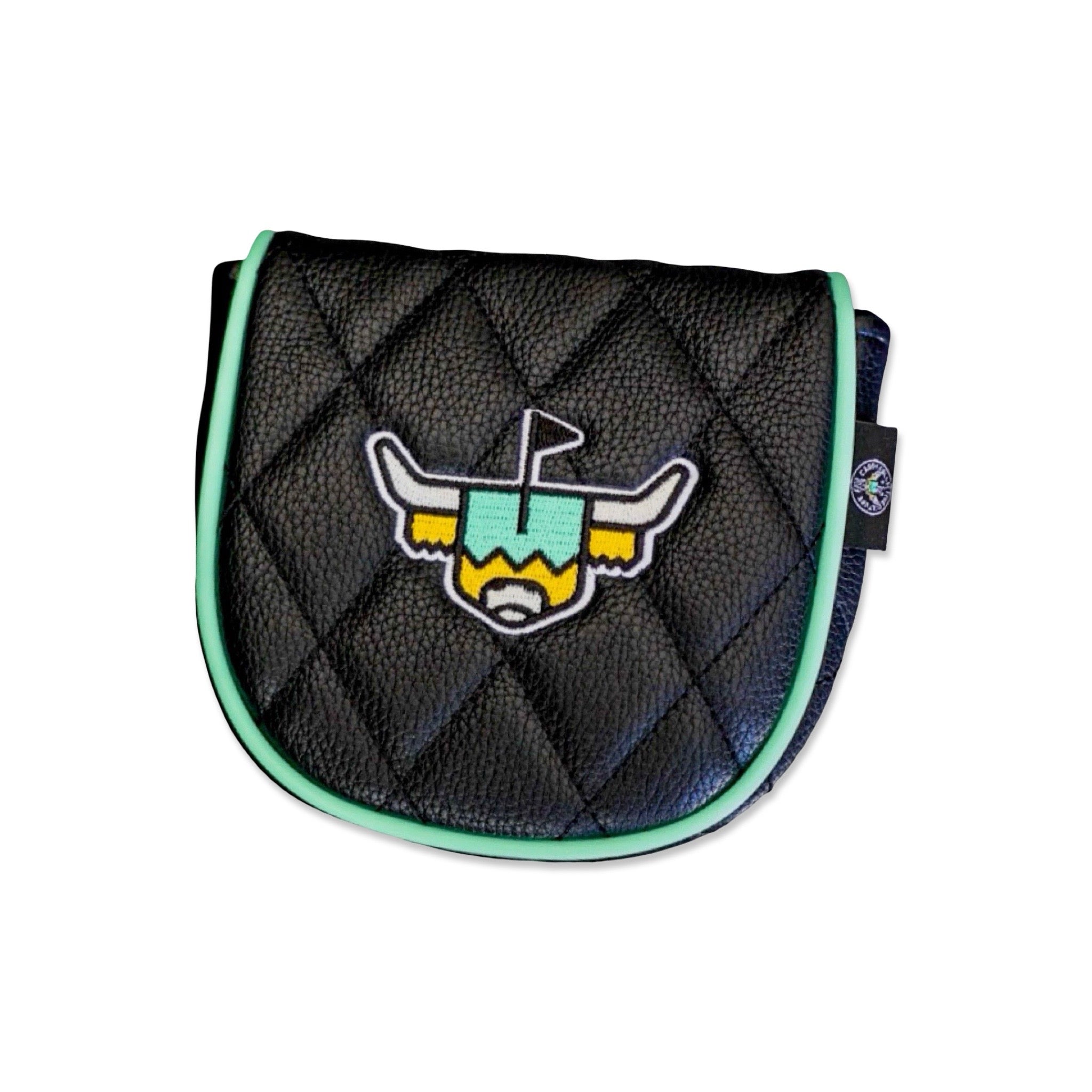 Quilted Heritage Leather Center Shaft Mallet Putter Cover featuring black quilted leather, embroidered Looper logo, magnetic closure, and premium golf styling.
