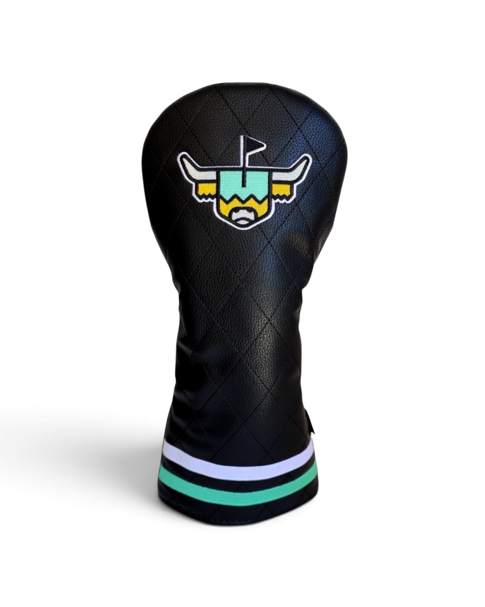 Quilted Heritage Leather Driver Headcover featuring black quilted leather construction, embroidered Looper logo, and premium golf club protection by Caddy Collective Culture.