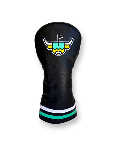 Quilted Heritage Leather Driver Headcover featuring black quilted leather construction, embroidered Looper logo, and premium golf club protection by Caddy Collective Culture.