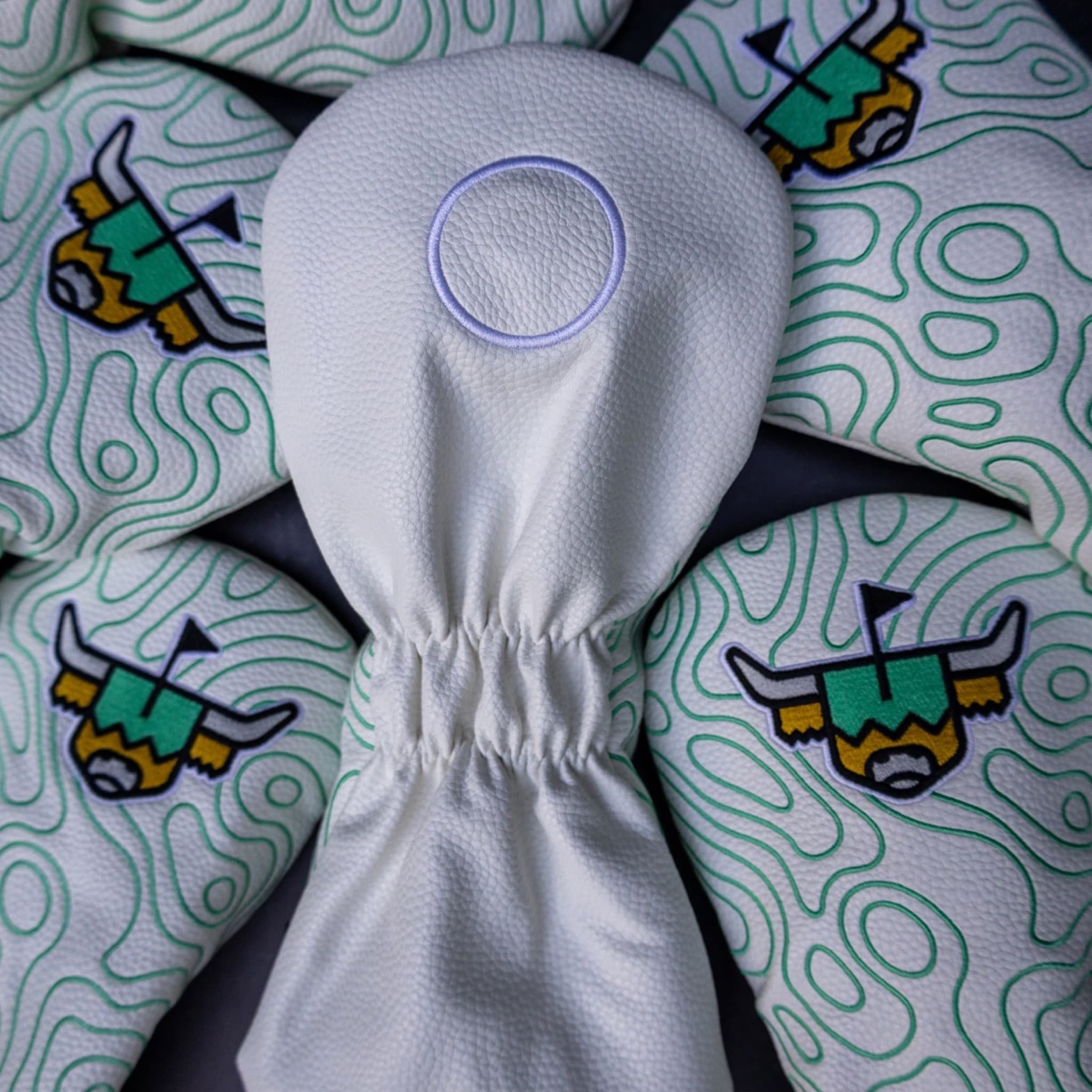 Back of the Terrain Driver Headcover showing the hidden magnetic panel built into the white pebbled grain leather.