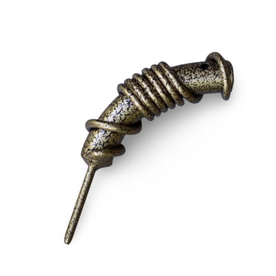 Side angle view of The Coil Forged Gold single prong golf divot tool featuring hand-forged twisted metal detailing and textured industrial finish by Caddy Collective Culture.